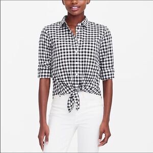 J Crew Tie Front Gingham Plaid Black White Small